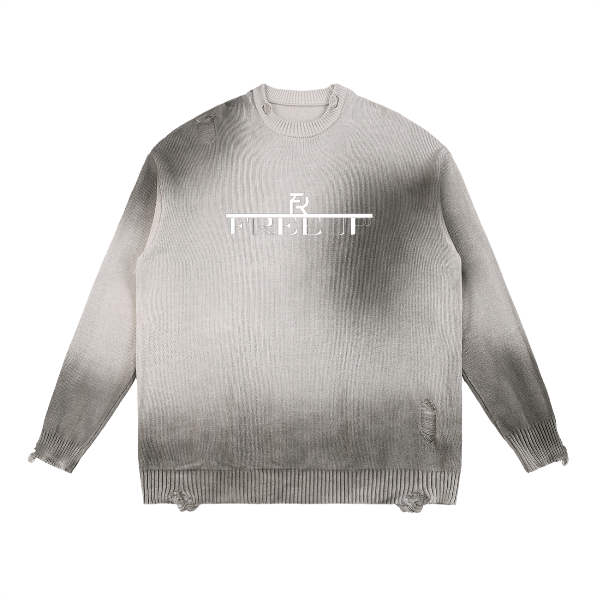 Free Up Sun Fade Distressed Ripped Crewneck sweater