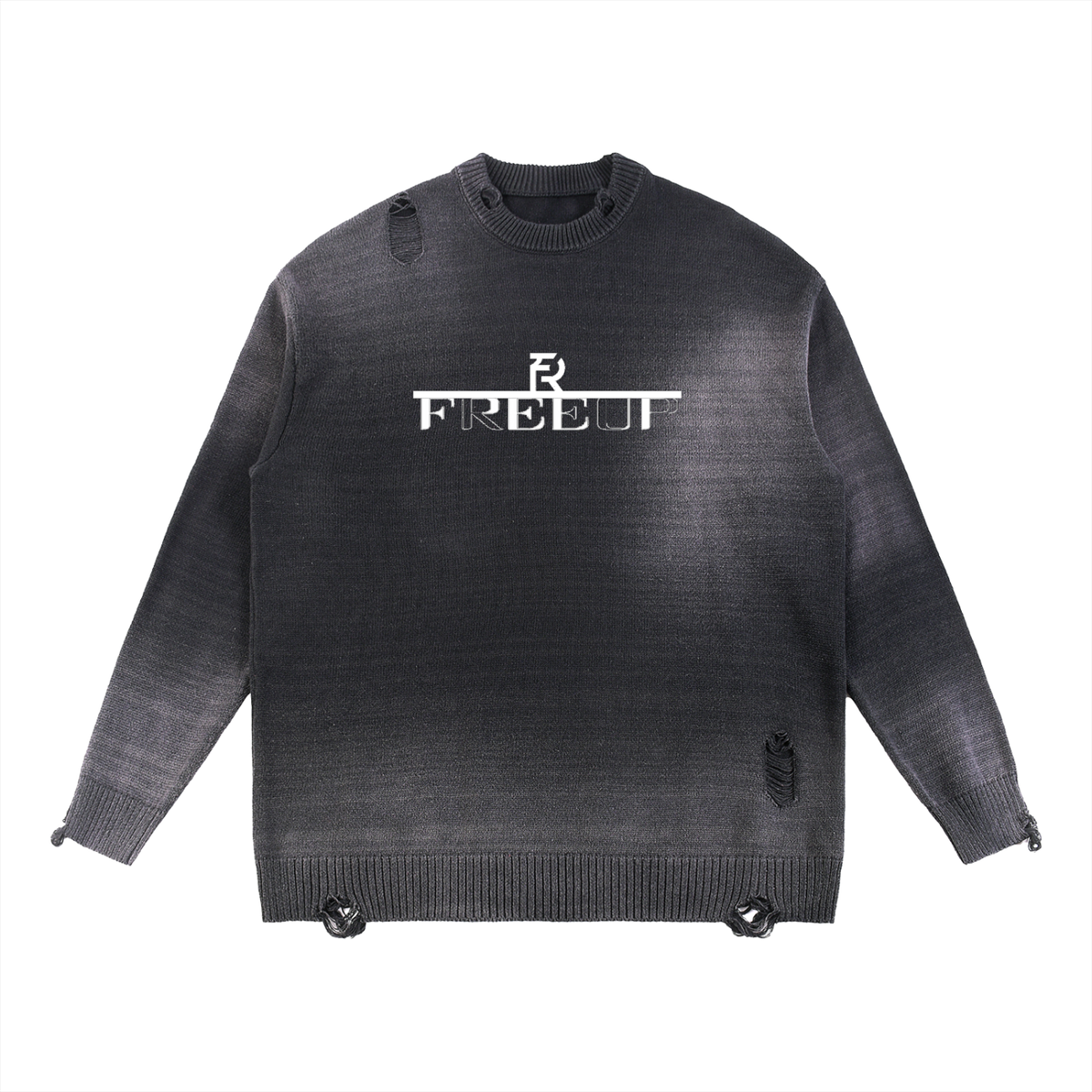 Free Up Sun Fade Distressed Ripped Crewneck sweater