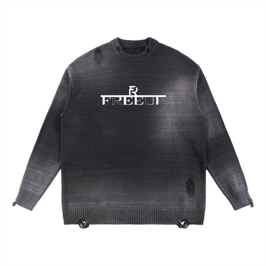 Free Up Sun Fade Distressed Ripped Crewneck sweater