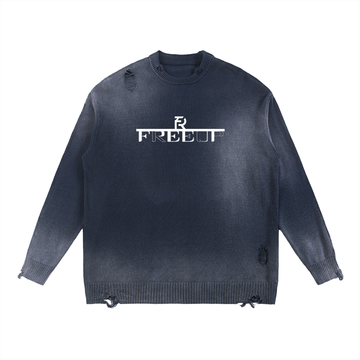 Free Up Sun Fade Distressed Ripped Crewneck sweater